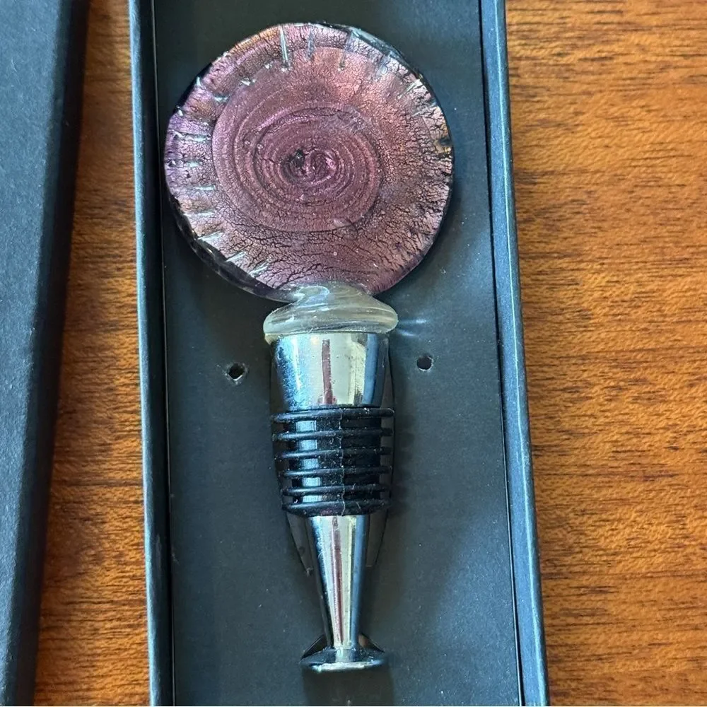 NIB Dennis East Wine Bottle Stopper Glass Colbalt Blue Gold and Turquoise